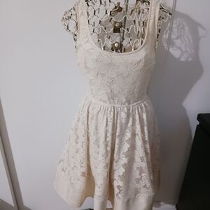 Women's Cream Lace Fit-and-Flare Dress